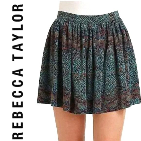 Rebecca Taylor Python Print Silk Mini Skirt In Emerald Green Motif Size 2 EUC - Picture 3 of 13